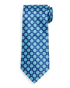 Stefano Ricci Medallion Pattern Silk Tie, Navy/Teal