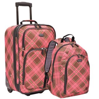 Traveler by Travelers Choice Pink Plaid 2 piece Carry on Rolling
