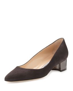 Manolo Blahnik Listony Suede Block Heel Pump, Gray