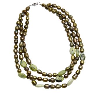 Purple and Green FW Pearl and Agate 20 inch 3 strand Necklace (8 9 mm)