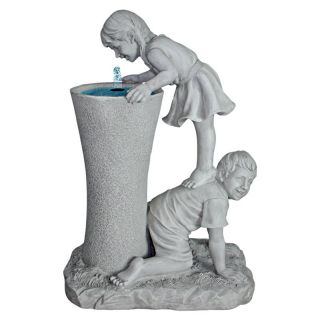 Design Toscano Get a Leg Up Girl and Boy Sculptural Outdoor Fountain   Fountains