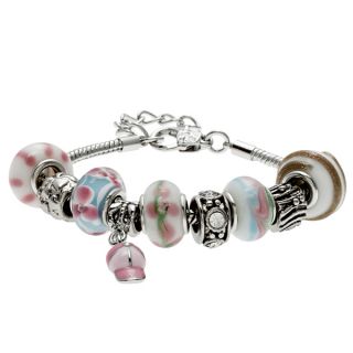 La Preciosa Pink Glass Bead and Silverplated Metal Charm Bracelet