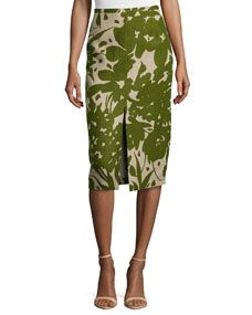 Michael Kors Printed Front Slit Pencil Skirt, Hemp/Grass