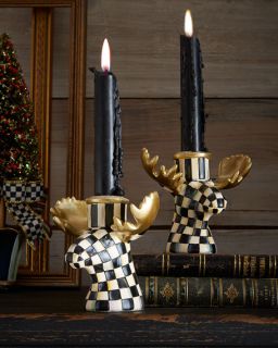 MacKenzie Childs Courtly Check Moose Candlesticks, Set of 2