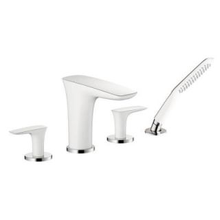 Hansgrohe PuraVida Lever 2 Handle Deck Mount Roman Tub Faucet with Hand Shower in Chrome/White 15446401