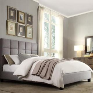 INSPIRE Q Fenton Grey Linen Panel Upholstered Bed Gray Linen Column Queen Bed