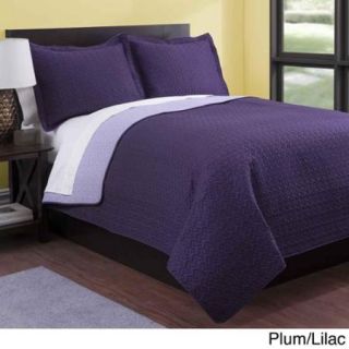 Baltic Solid Reversible 3 piece Quilt Set Plum/Lilac   Full/Queen