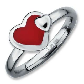 Sterling Silver Stackable Expressions Polished Red Enameled Heart Ring   Size 10