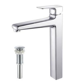 KRAUS Virtus Single Hole 1 Handle High Arc Bathroom Vessel Faucet with Pop Up Drain in Chrome KEF 15500 PU10CH