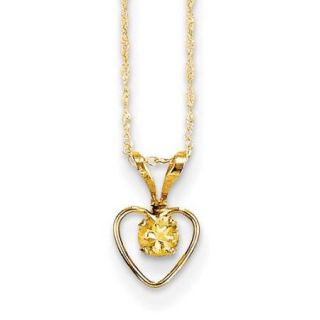 14k Yellow Gold 15in Children's 3mm Citrine Heart Birthstone Necklace