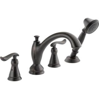 Delta Linden 2 Handle Deck Mount Roman Tub Faucet with Hand Shower Trim Kit Only in Venetian Bronze (Valve Not Included) T4794 RB