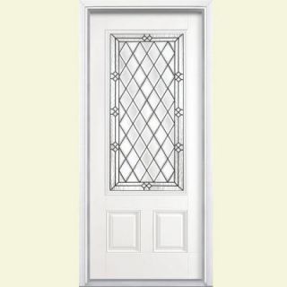 Masonite 36 in. x 80 in. Halifax Three Quarter Rectangle Primed Smooth Fiberglass Prehung Front Door with Brickmold 46859