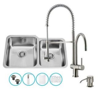 Vigo All in One Undermount Stainless Steel 32 in. Double Bowl Kitchen Sink in Chrome VG15312