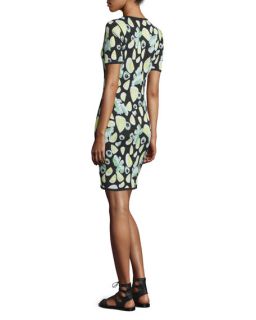 Opening Ceremony Short Sleeve Fruit Print Sheath Dress, Black/Multi