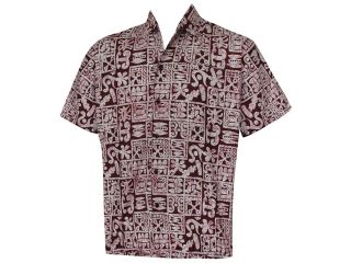 La Leela 100% Cotton Red Hand Geometric Paint Hawaiian Camp Pocket Shirt 3XL