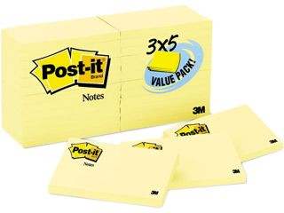 Post it Notes 655 24VAD B Original Notes, 3 x 5, Canary Yellow, 24 90 Sheet Pads/Pack