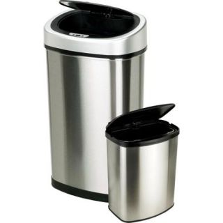 Nine Stars 13.2 Gallon Slim / 2.1 Gallon Trash Can Combo Set, Stainless Steel