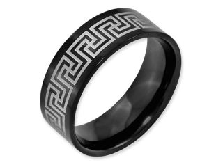 Black Titanium Greek Key Laser Etched 8mm Brushed and Polished Band