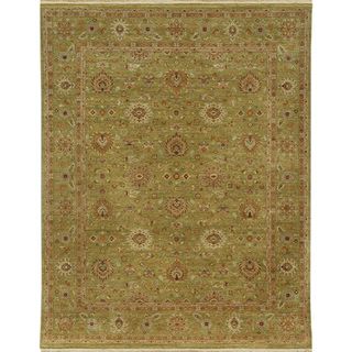 Hand knotted Oriental Paradise Green Wool Area Rug (6 x 9)