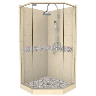 American Bath Factory Java Medium with Java Accent Fiberglass and Plastic Neo Angle Corner Shower Kit (Actual: 86 in x 36 in x 36 in)