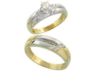 10k Yellow Gold 2 Piece Diamond wedding Engagement Ring Set for Him and Her, 5.5mm & 6mm wide