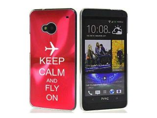 Rose Red HTC One M7 Aluminum Plated Hard Back Case Cover 7M316 Keep Calm and Fly On Airplane