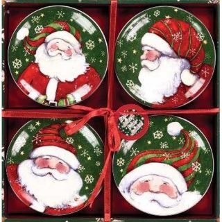 Manual Woodworkers Set of 4 Snow Much Fun Santa Mini Plates Dishes