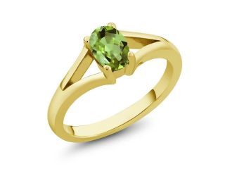 0.80 Ct Oval Green Peridot Yellow Gold Plated Silver Ring