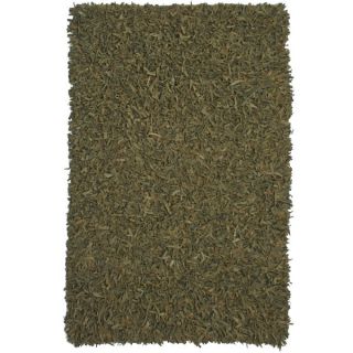 Hand tied Pelle Green Leather Shag Rug (26 x 42)  