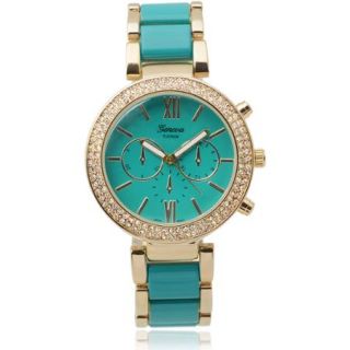 Brinley Co. Women's Rhinestone Accent Color Pop Metal Link Watch