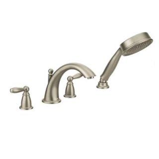 MOEN Brantford 2 Handle Deck Mount Roman Tub Faucet Trim Kit with Hand Shower in Brushed Nickel (Valve Sold Separately) T924BN