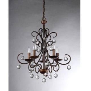 Warehouse of Tiffany Grace Crystal Drop Curved 5 Light Antique Bronze Chandelier RL8054
