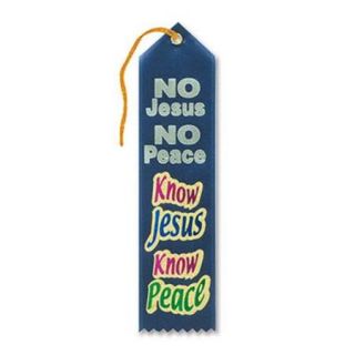Pack of 6 Blue "Know Jesus Know Peace Award" Decorative Award Ribbon Bookmarks 8"