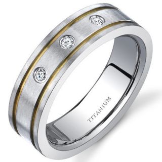 Oravo Titanium 3 Stone Womens 6 mm Gold Tone Wedding Band