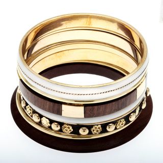 Set of 7 Brass and Wood Gran Turismo Bangles (India)
