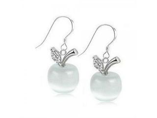 2pcs Delicate Apple Shape Opal 625 Silver Women Earrings White