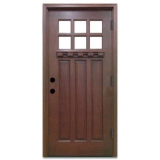 Steves & Sons 32 in. x 80 in. Craftsman 6 Lite Stained Mahogany Wood Prehung Front Door M3306 2 CT MJ 4OLH
