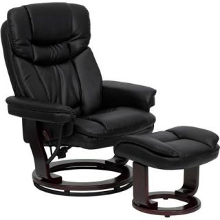 Deluxe Contemporary Leather Recliner and Ottoman with Swiveling Wood Base, Multiple Colors
