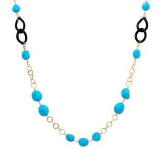 Enzo Liverino Italy Necklace with Onyxes/ Turquoises 18K Yellow Gold