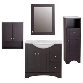 St. Paul Del Mar Bath Suite with 37 in. Vanity with Vanity Top in Linen Tower Over John and Medicine Cabinet in Espresso BSDM36MCP4COM E
