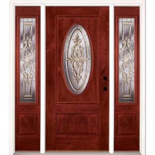Feather River Doors 59.5 in. x 81.625 in. Silverdale Zinc 3/4 Oval Lite Stained Cherry Mahogany Fiberglass Prehung Front Door with Sidelites 712590 313