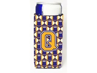 Letter Q Football Purple and Gold Ultra Beverage Insulators for slim cans CJ1064 QMUK