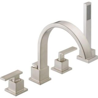Delta Vero 2 Handle Deck Mount Roman Tub Faucet with Hand Shower Trim Kit Only in Stainless (Valve Not Included) T4753 SS