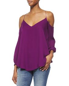 Haute Hippie Cold Shoulder Long Sleeve Blouse