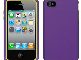 Apple iPhone 4S/iPhone 4 Yellow Skin with Purple Rubber High End 2 in 1 Hybrid Case