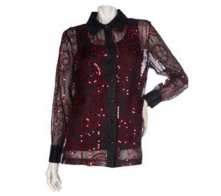 Bob Mackies Organza Blouse with Sequin Swirl and Tank —