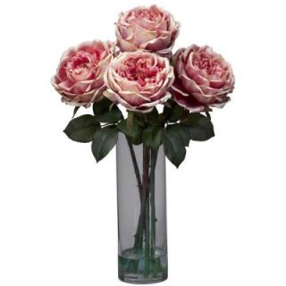 18 in. H Pink Fancy Rose with Cylinder Vase Silk Flower Arrangement 1247 PK