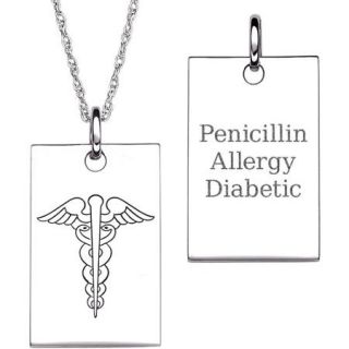 Personalized Women's Sterling Silver Medical ID Tag Pendant, 20"