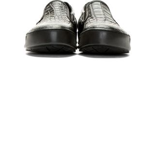 Neil Barrett Black Croc Embossed Platform Slip On Shoes