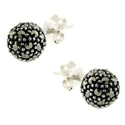 Dolce Giavonna Silverplated Marcasite Ball Stud Earrings  